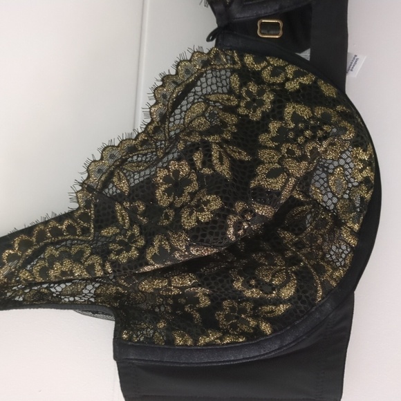 Lane Bryant Cacique sexy black gold Wimsigoth lace bra Sz 44G - Picture 2 of 7